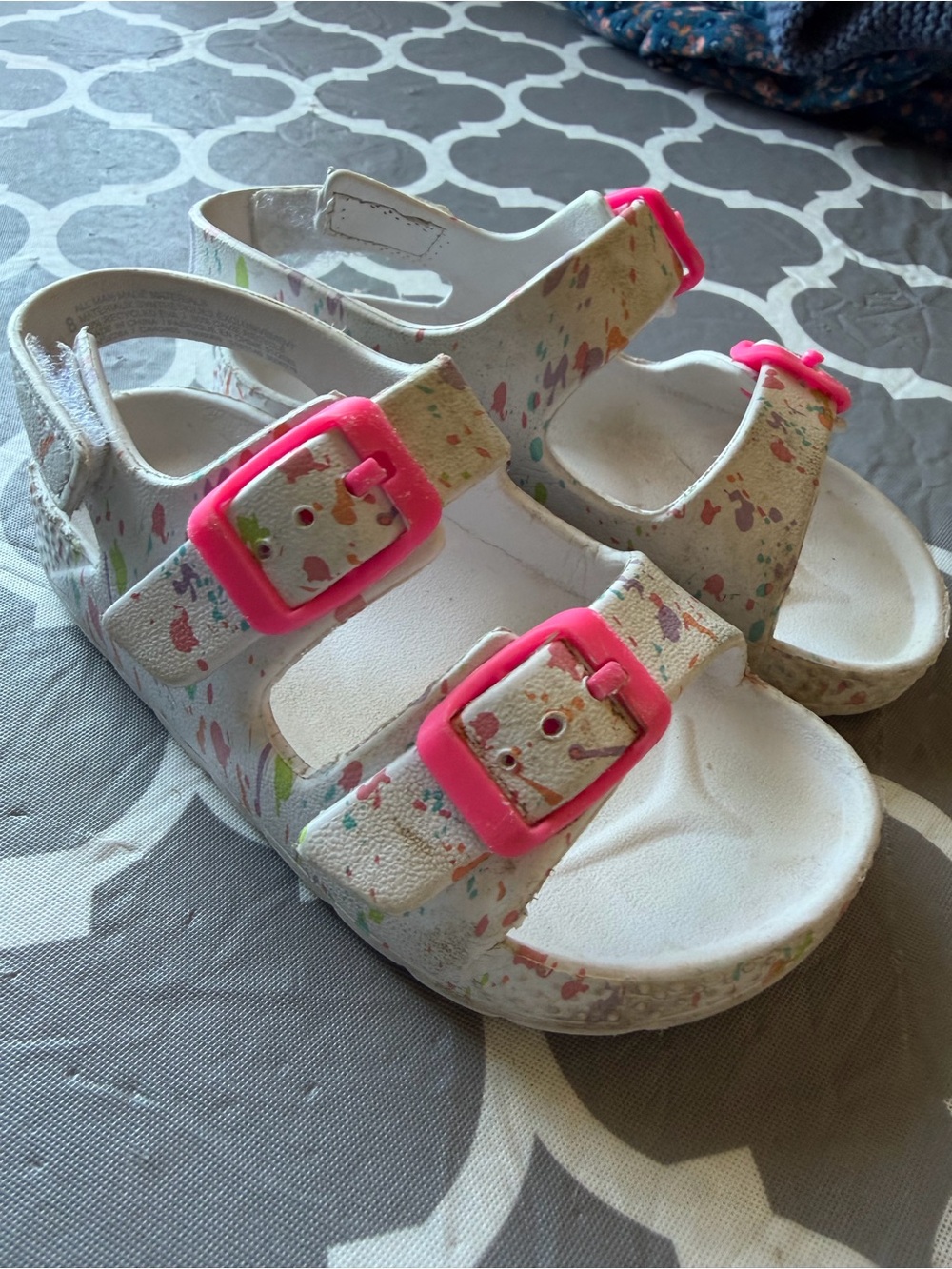The Children's Place White Sandals with Hot Pink Buckles